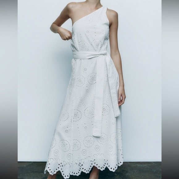 Zara white embroidered asymmetric dress - Picture 2 of 13